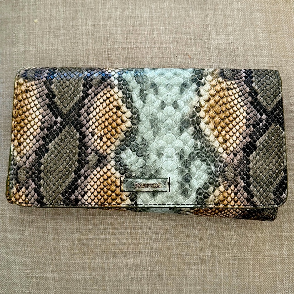 Faux snakeskin wallet clutch
